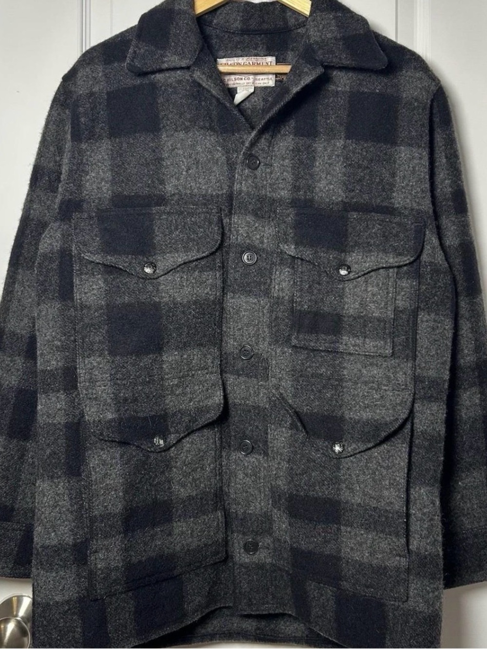 Wool Plaid Button-Front Jacket - Gray/Black